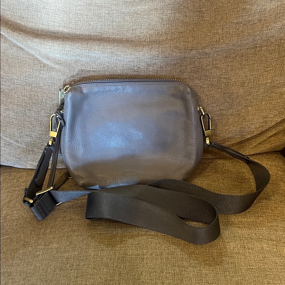 Fossil Gray Leather Crossbody Bag